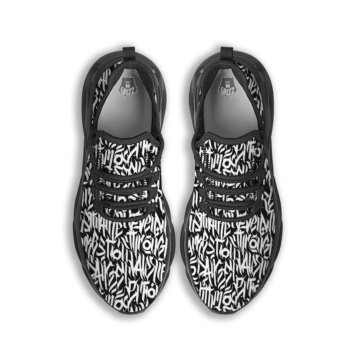Graffiti Grunge White Text Abstract Print Black Running Shoes-grizzshop