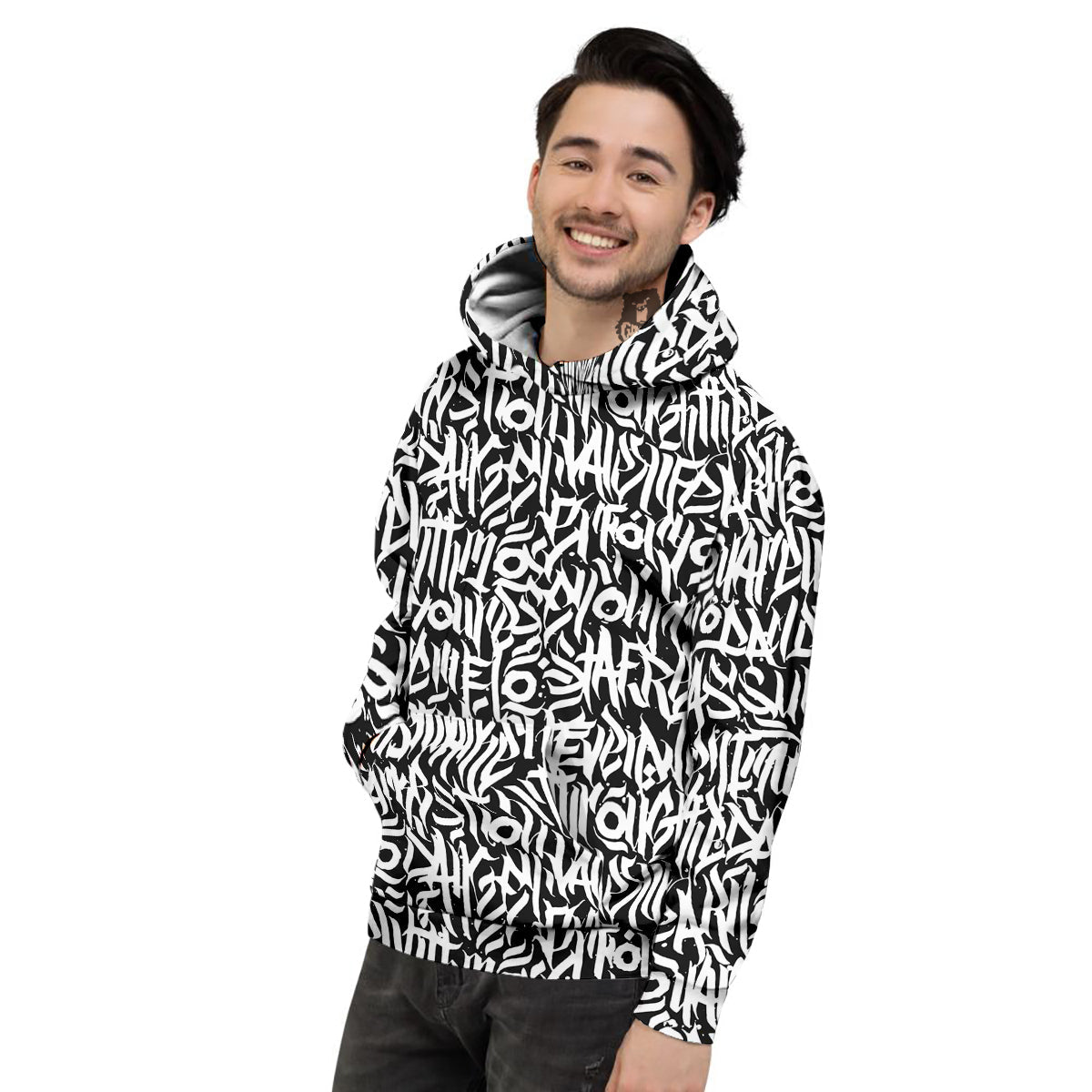 Graffiti Grunge White Text Abstract Print Men's Hoodie-grizzshop