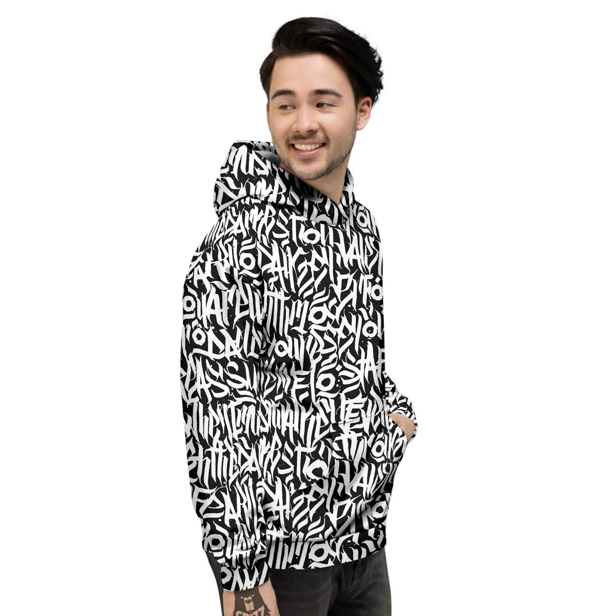 Graffiti Grunge White Text Abstract Print Men's Hoodie-grizzshop