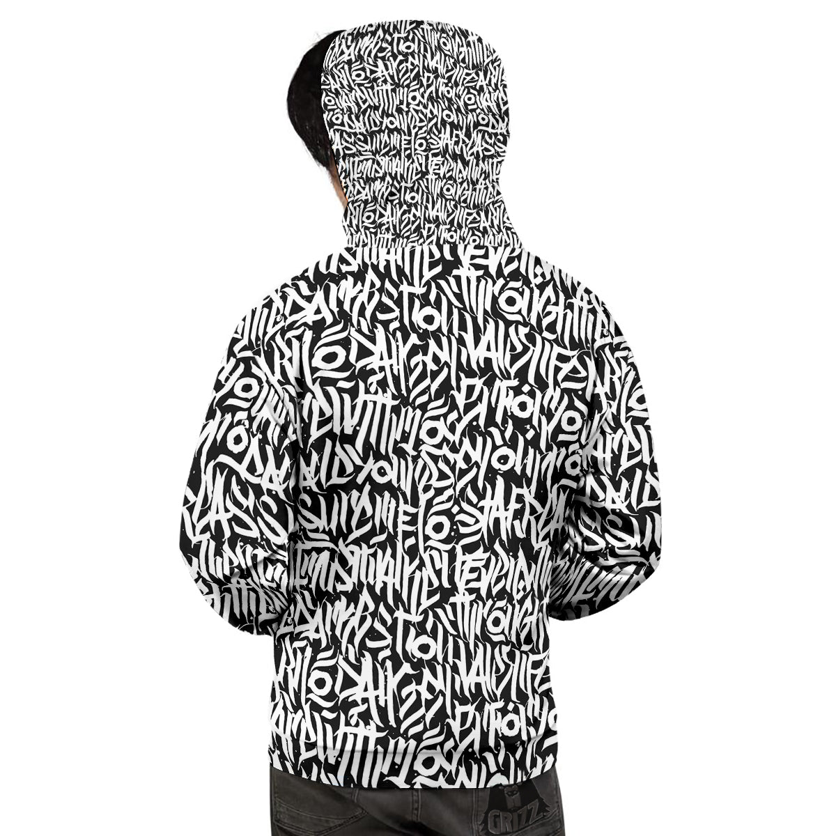 Graffiti Grunge White Text Abstract Print Men's Hoodie-grizzshop
