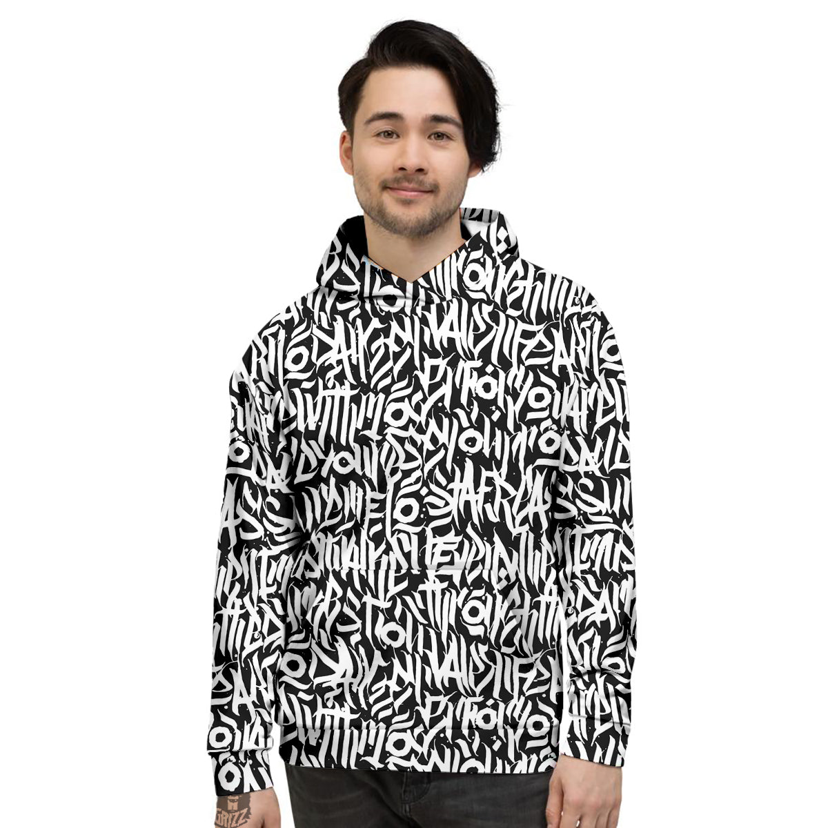 Graffiti Grunge White Text Abstract Print Men's Hoodie-grizzshop
