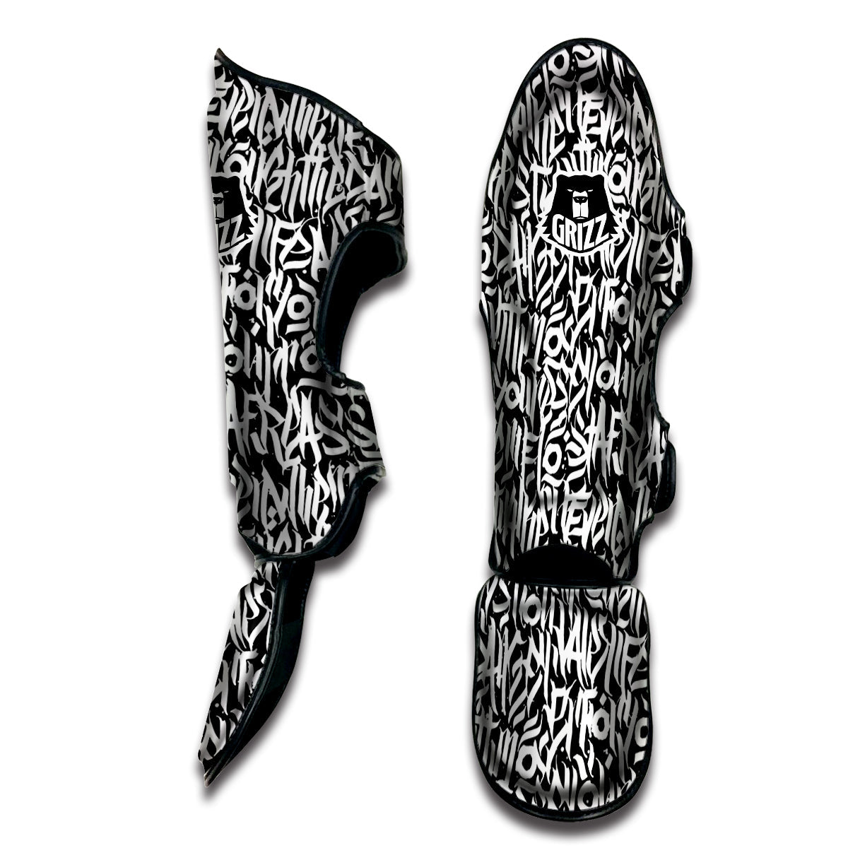 Graffiti Grunge White Text Abstract Print Muay Thai Shin Guards-grizzshop