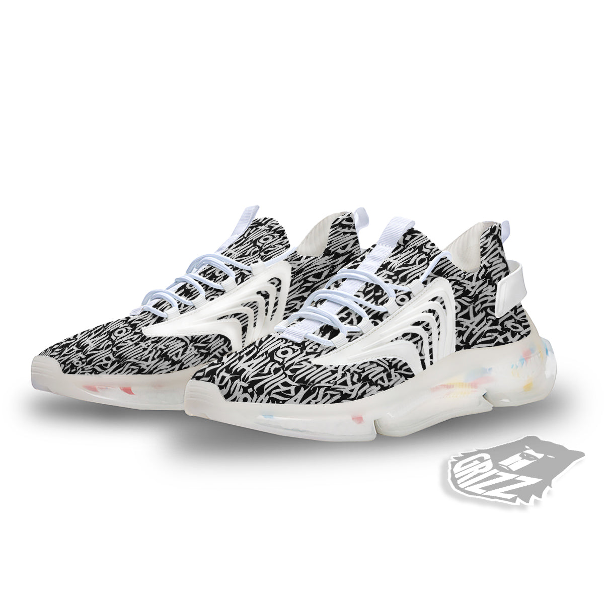 Graffiti Grunge White Text Abstract Print White Gym Shoes-grizzshop