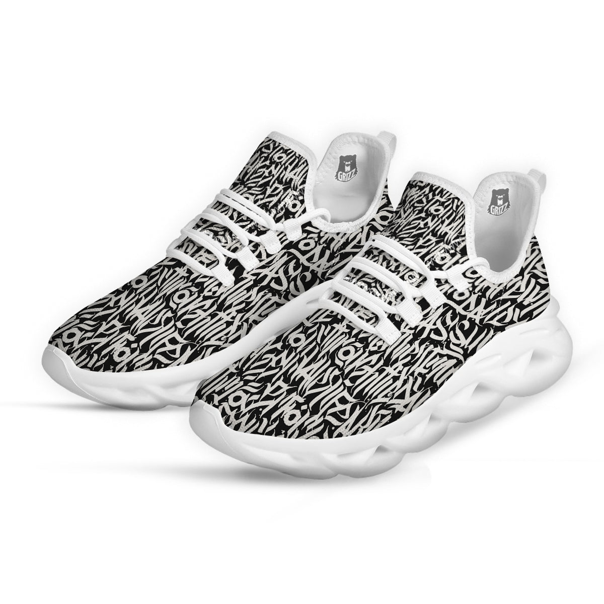 Graffiti Grunge White Text Abstract Print White Running Shoes-grizzshop