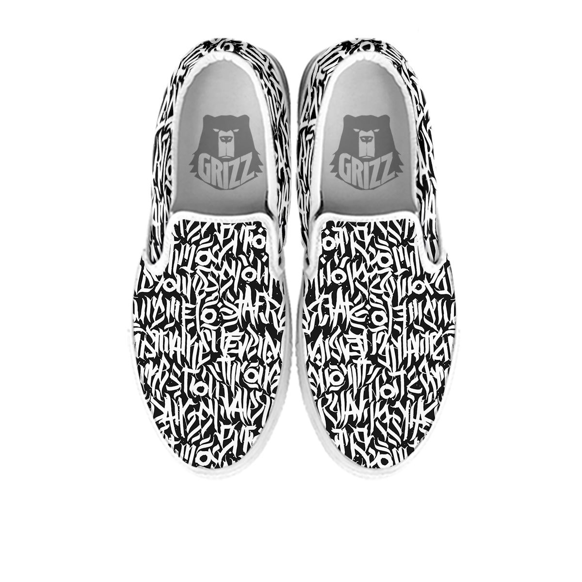 Graffiti Grunge White Text Abstract Print White Slip On Shoes-grizzshop