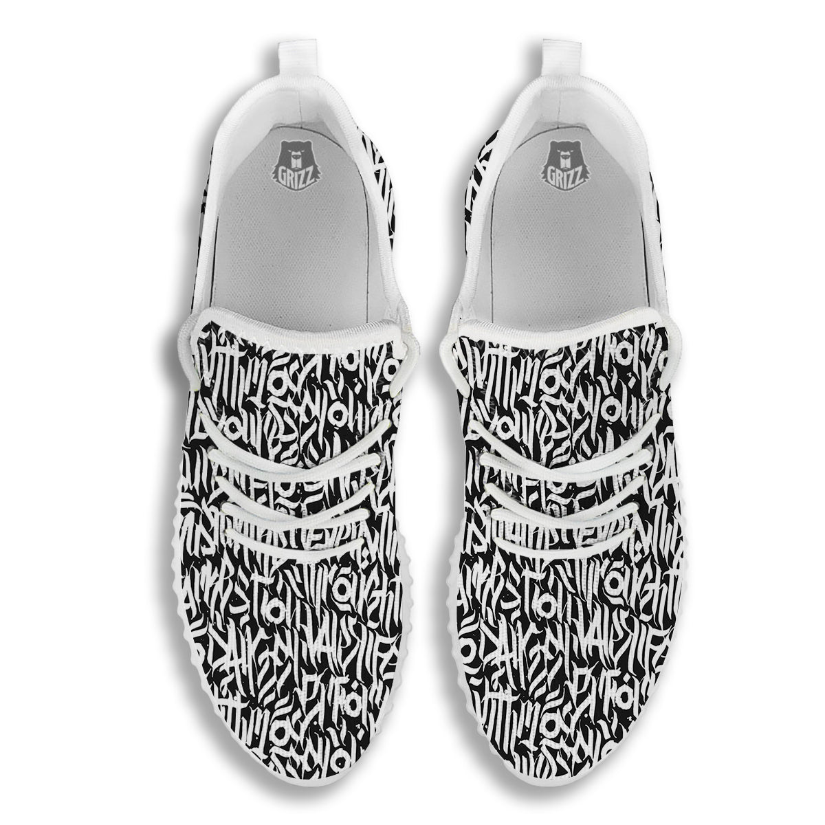 Graffiti Grunge White Text Abstract Print White Walking Shoes-grizzshop