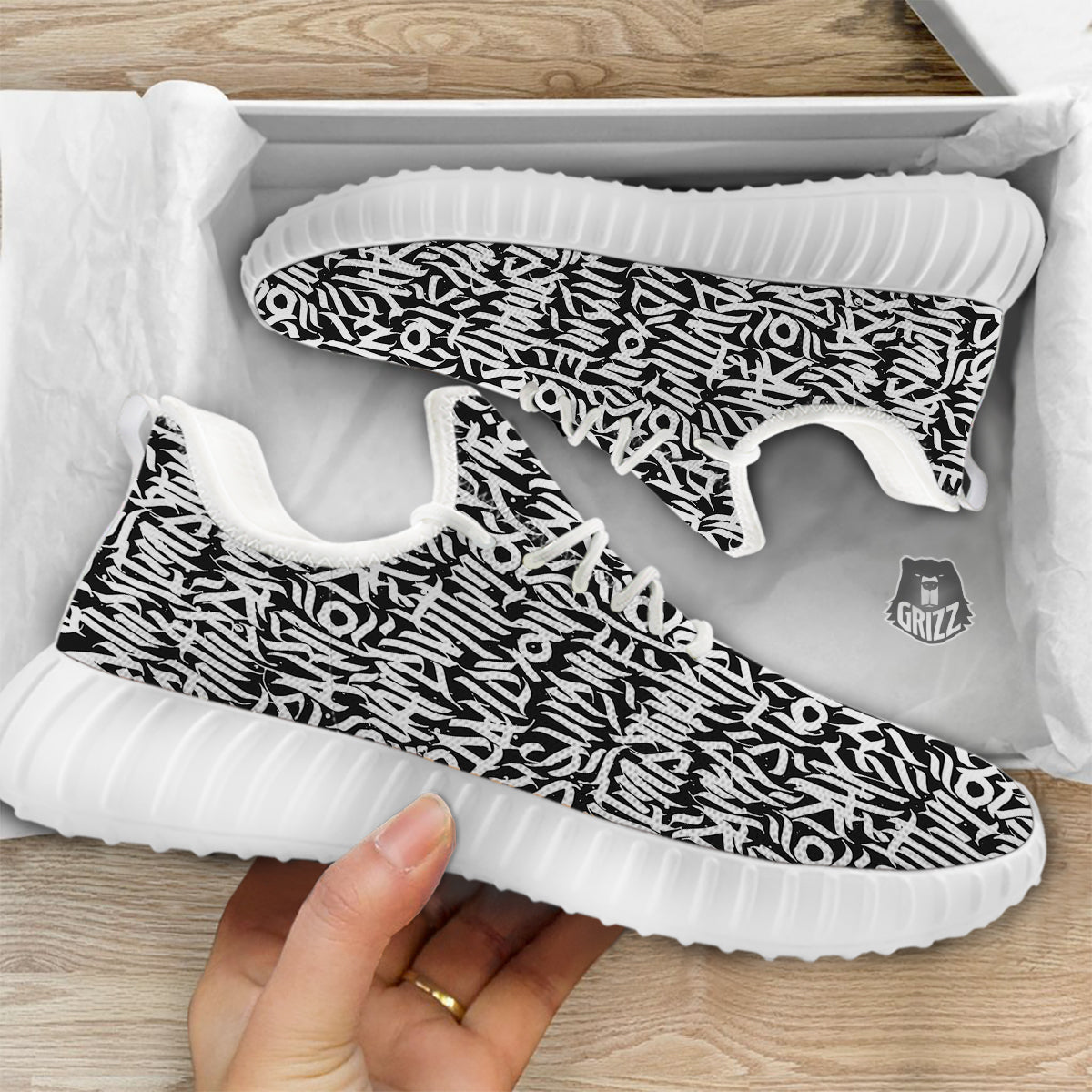 Graffiti Grunge White Text Abstract Print White Walking Shoes-grizzshop
