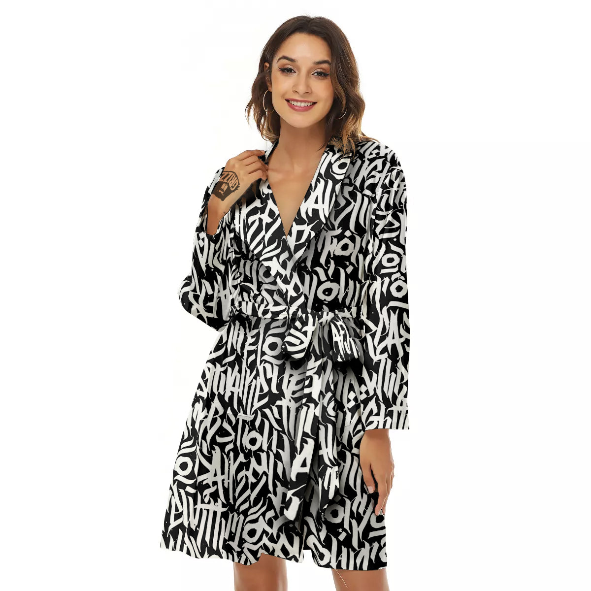 Graffiti Grunge White Text Abstract Print Women's Robe-grizzshop