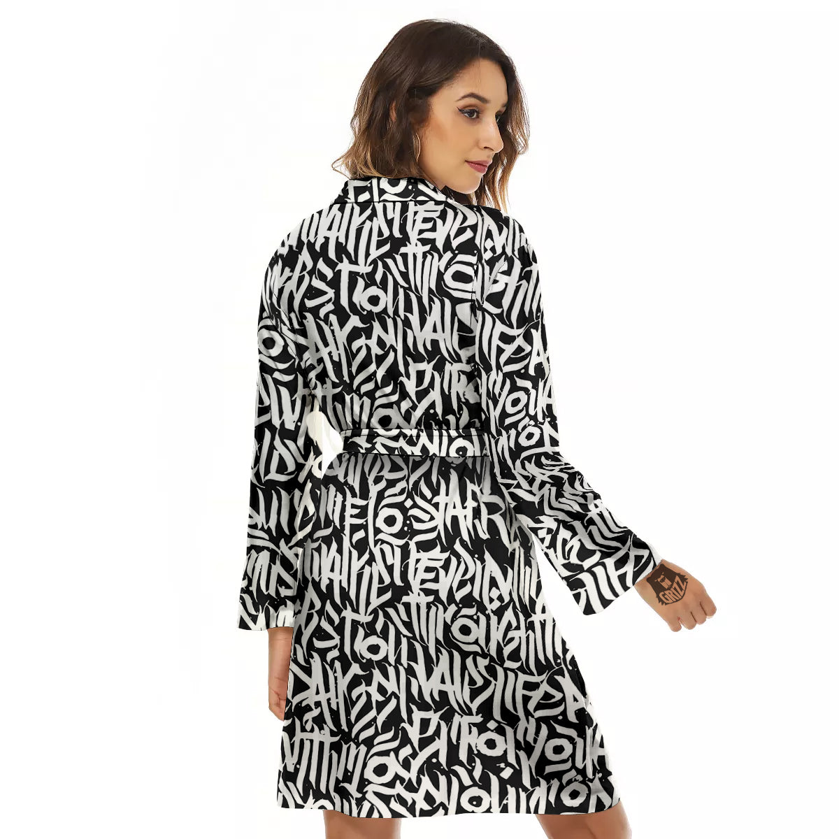 Graffiti Grunge White Text Abstract Print Women's Robe-grizzshop