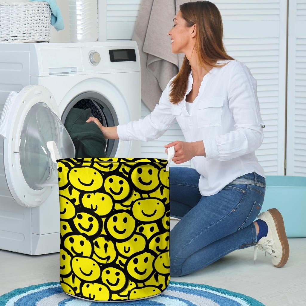 Graffiti Happy Emoji Print Laundry Basket-grizzshop