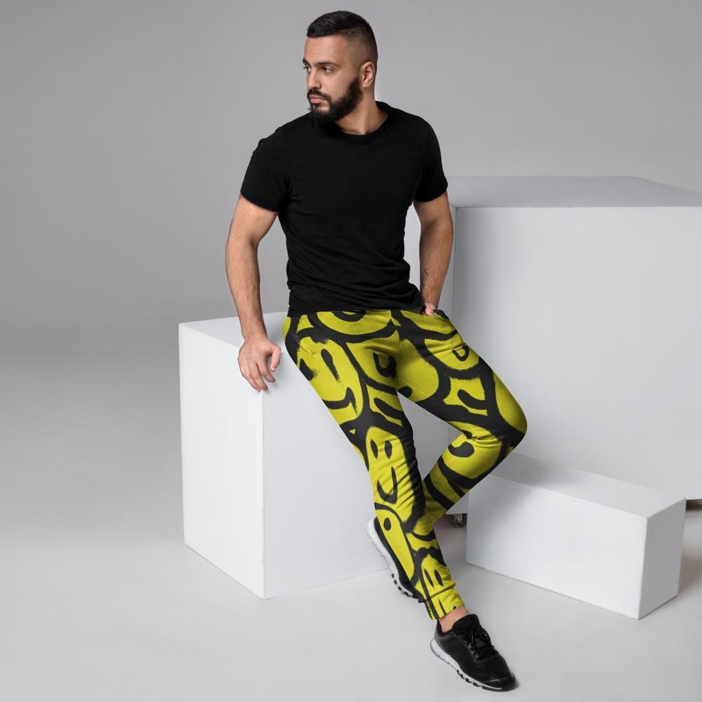 Graffiti Happy Emoji Print Men's Joggers-grizzshop