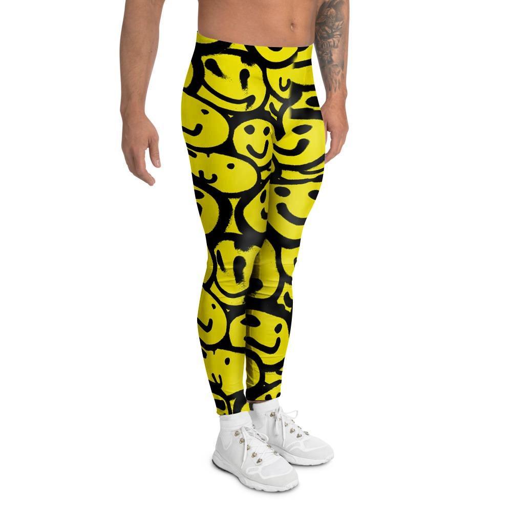 Graffiti Happy Emoji Print Men's Leggings-grizzshop