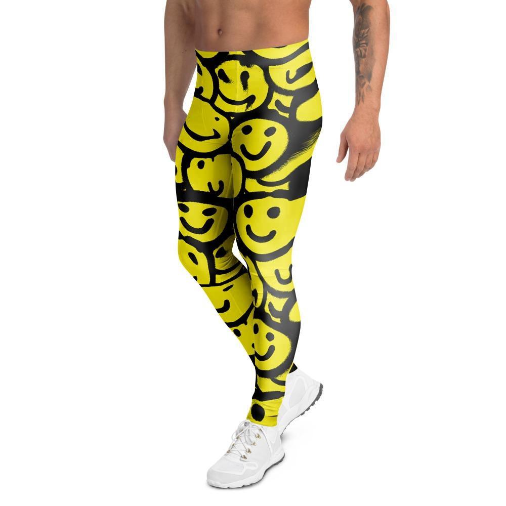 Graffiti Happy Emoji Print Men's Leggings-grizzshop