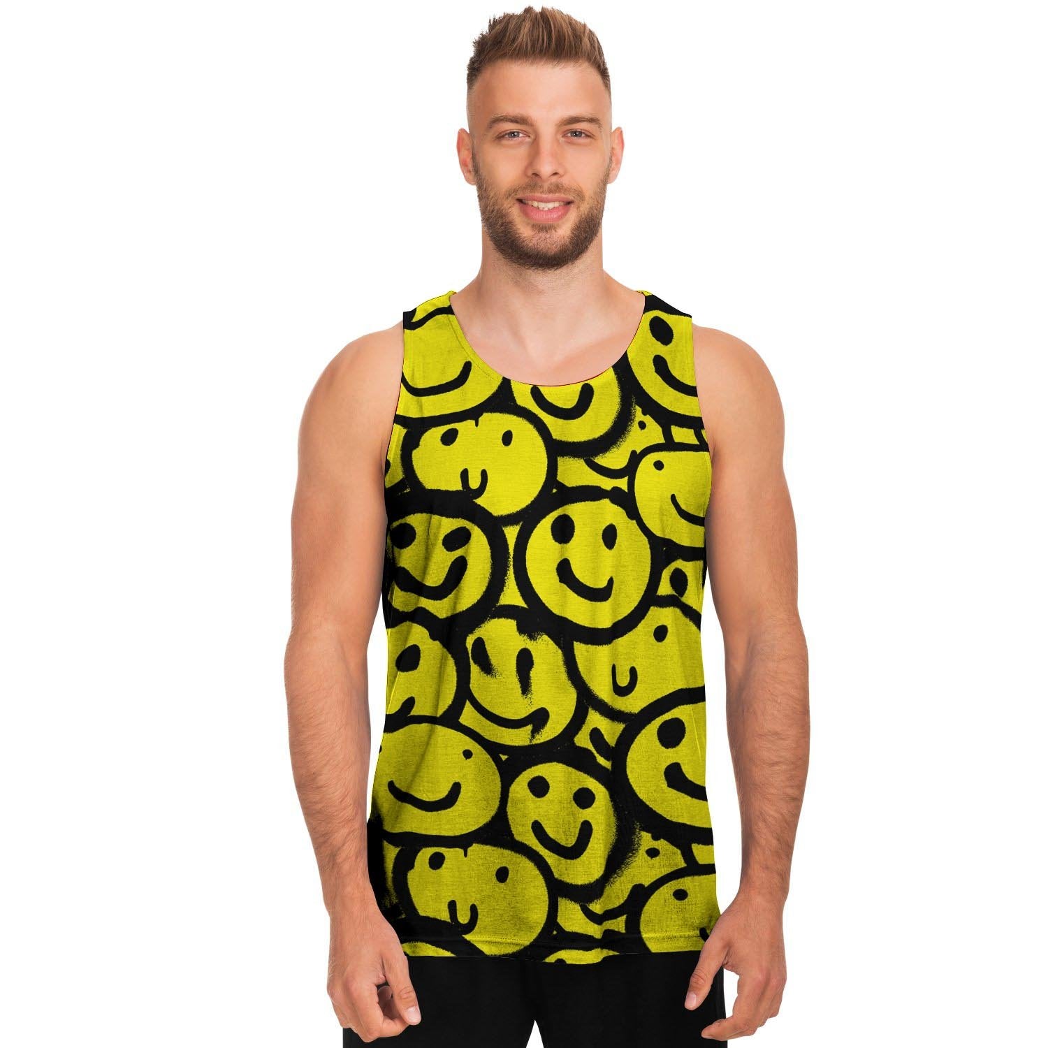 Graffiti Happy Emoji Print Men's Tank Tops-grizzshop