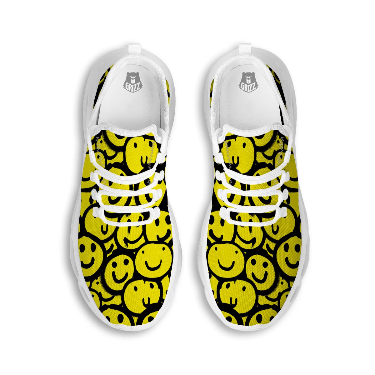 Graffiti Happy Emoji Print White Running Shoes-grizzshop