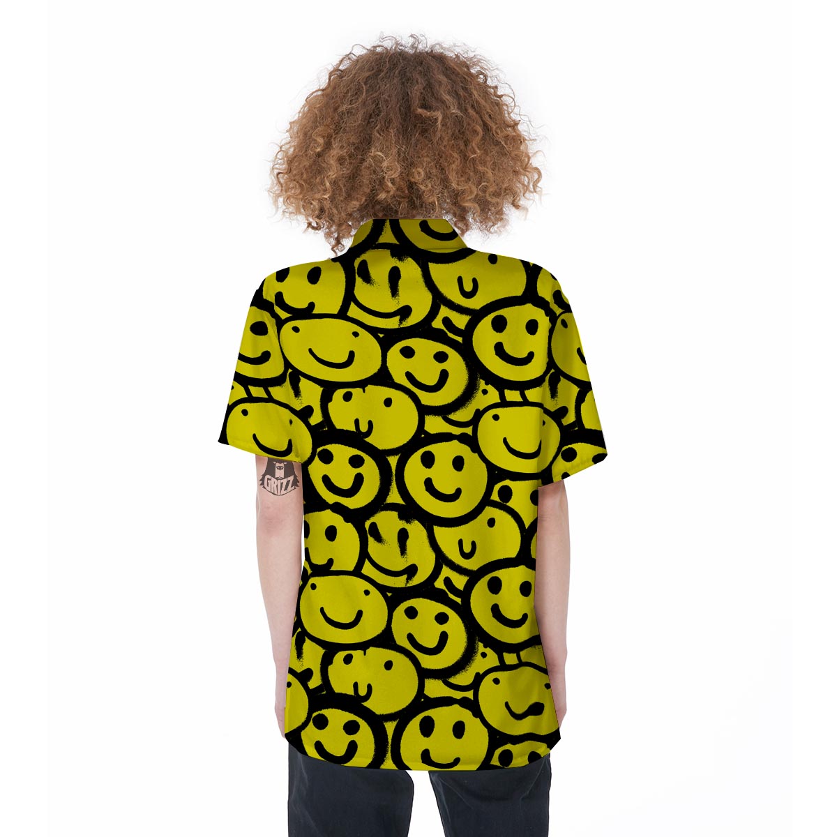 Graffiti Happy Emoji Print Women's Short Sleeve Shirts-grizzshop
