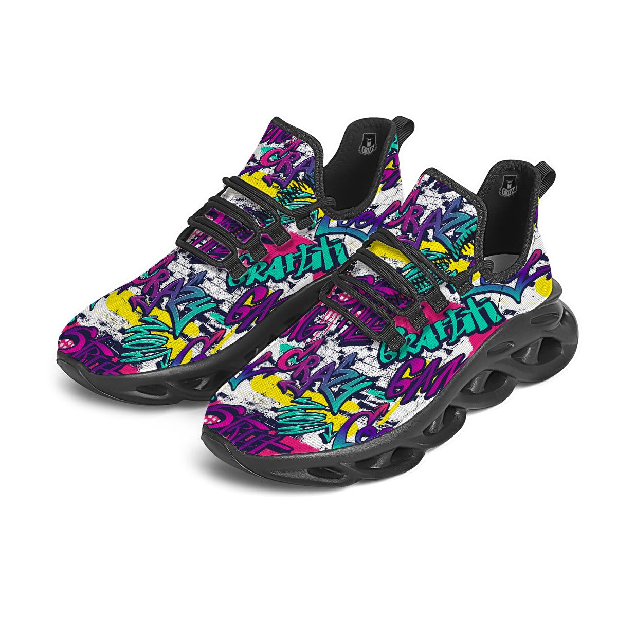 Graffiti Hiphop Print Black Running Shoes-grizzshop