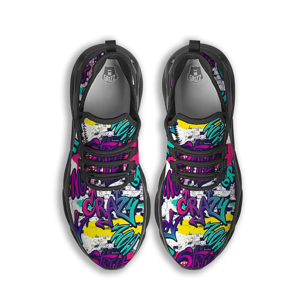 Graffiti Hiphop Print Black Running Shoes-grizzshop