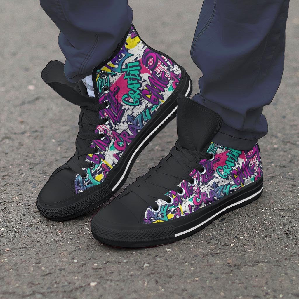 Graffiti Hiphop Print Men's High Top Shoes-grizzshop