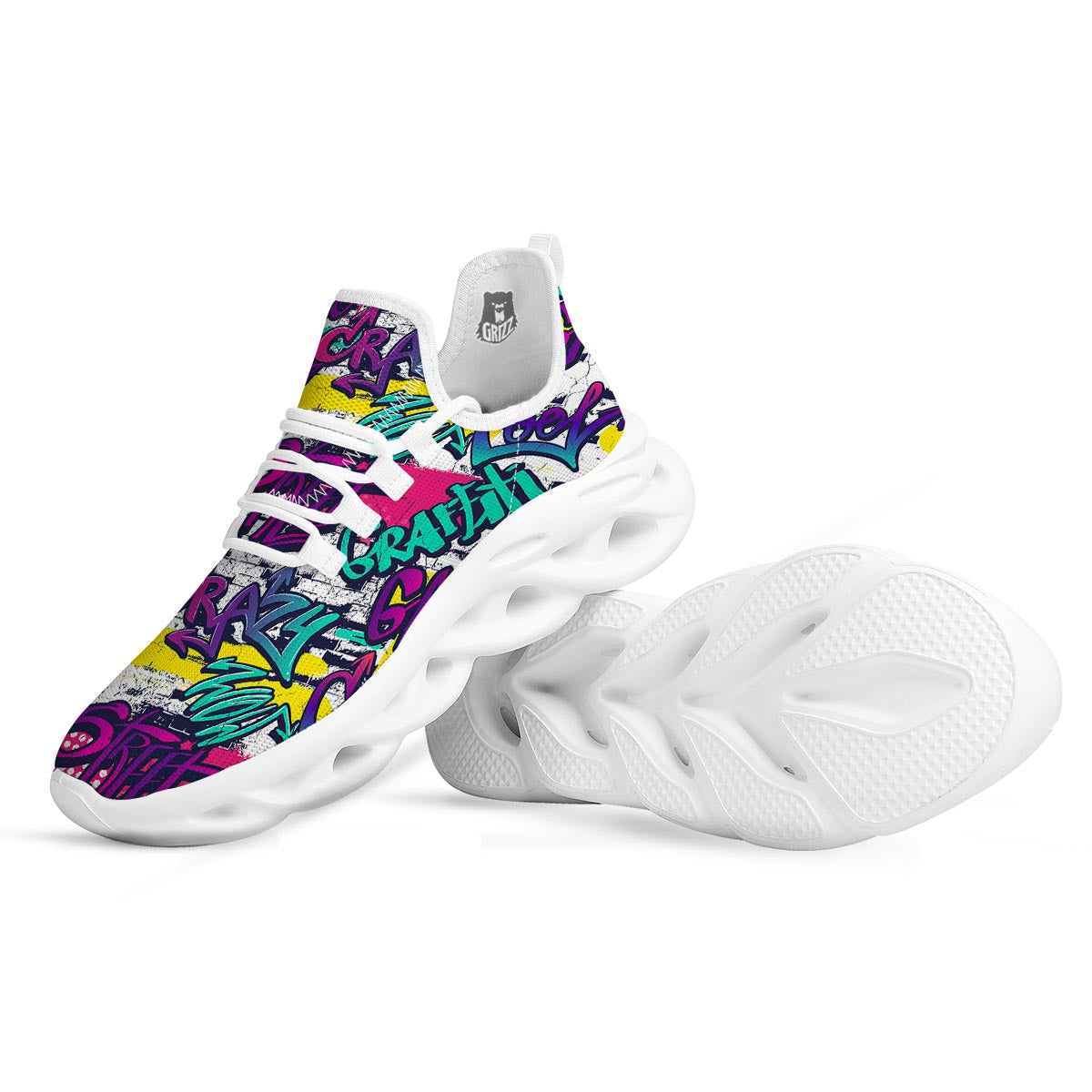 Graffiti Hiphop Print White Running Shoes-grizzshop