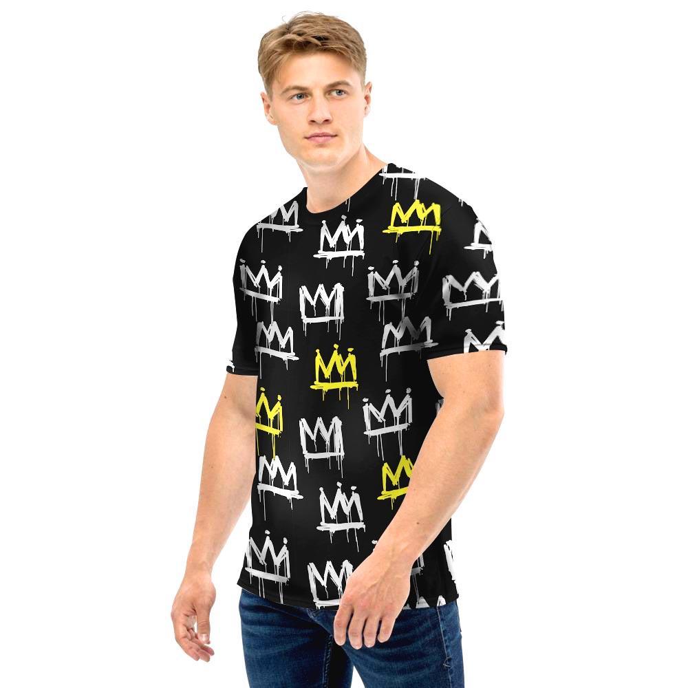 Graffiti Hiphop White And Yellow Crown Print Men T Shirt-grizzshop