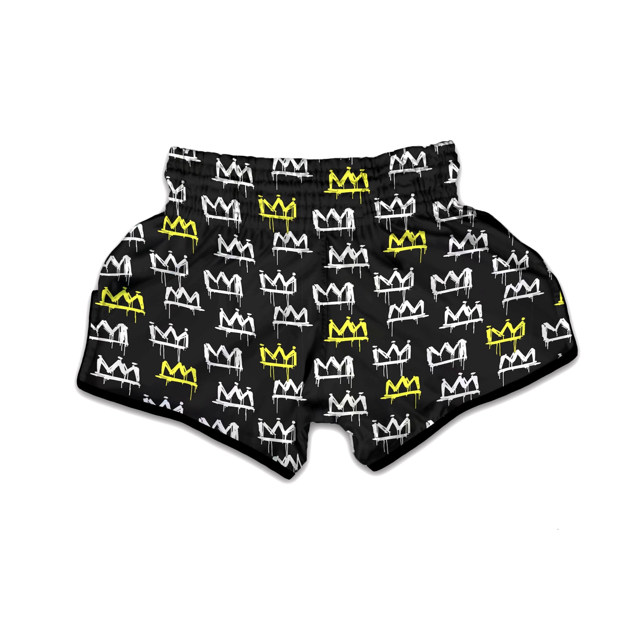 Graffiti Hiphop White And Yellow Crown Print Muay Thai Boxing Shorts-grizzshop