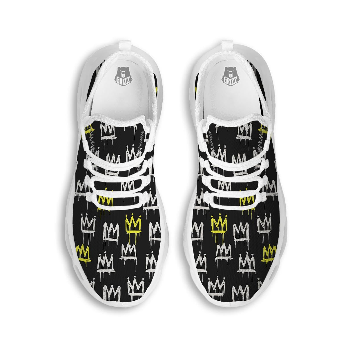 Graffiti Hiphop White And Yellow Crown Print White Running Shoes-grizzshop