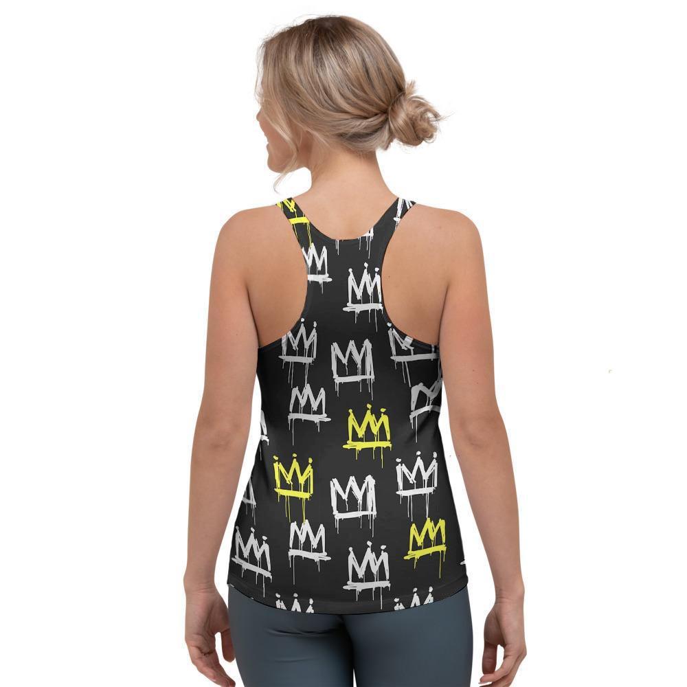 Graffiti Hiphop White And Yellow Crown Print Women's Racerback Tank Top-grizzshop