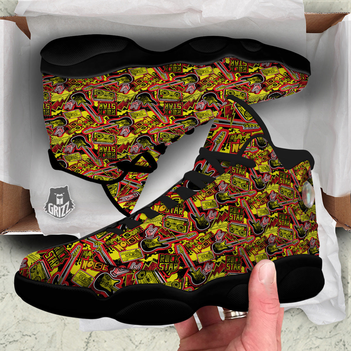 Graffiti Music Rock Star Print Pattern Black Basketball Shoes-grizzshop