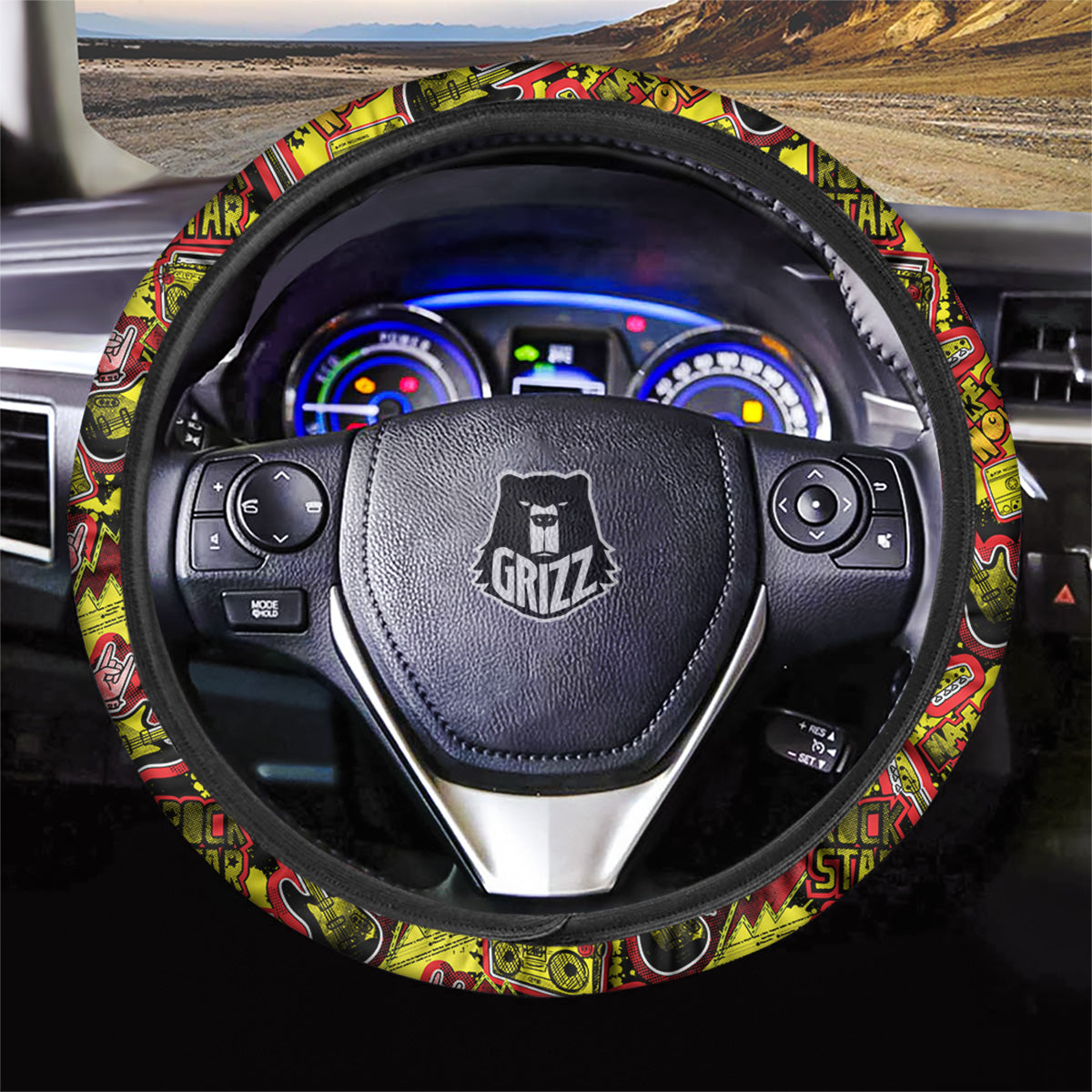 Graffiti Music Rock Star Print Pattern Car Steering Wheel Cover-grizzshop