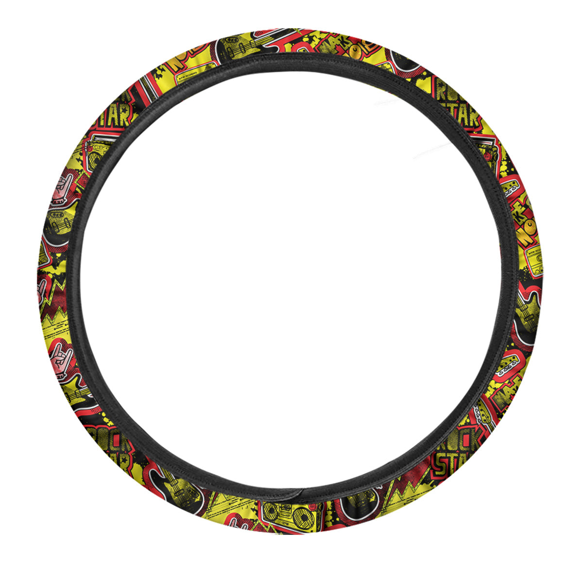 Graffiti Music Rock Star Print Pattern Car Steering Wheel Cover-grizzshop