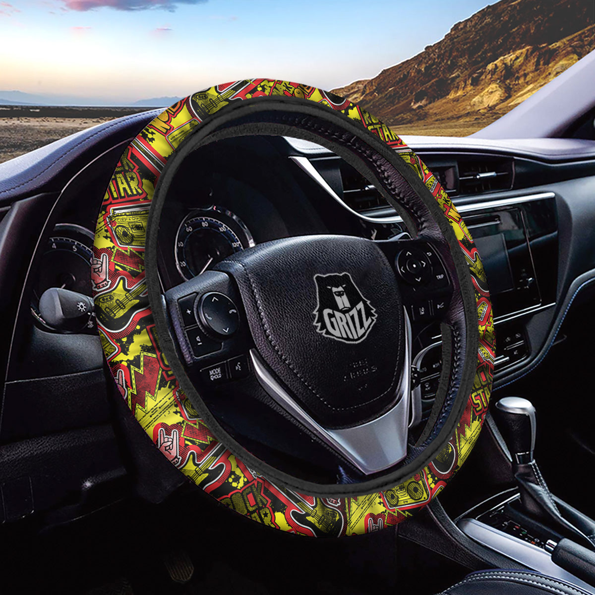 Graffiti Music Rock Star Print Pattern Car Steering Wheel Cover-grizzshop