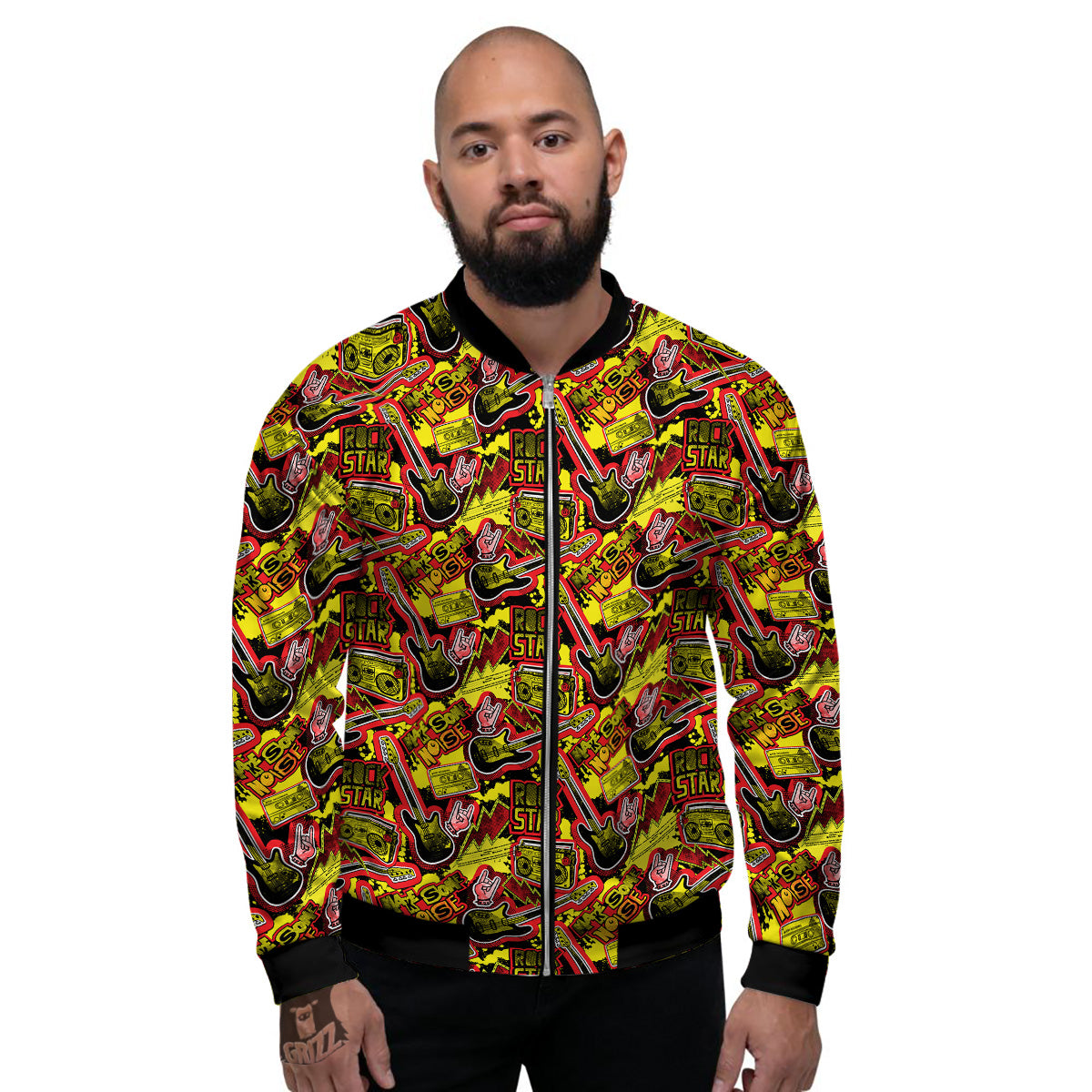 Graffiti Music Rock Star Print Pattern Men's Bomber Jacket-grizzshop