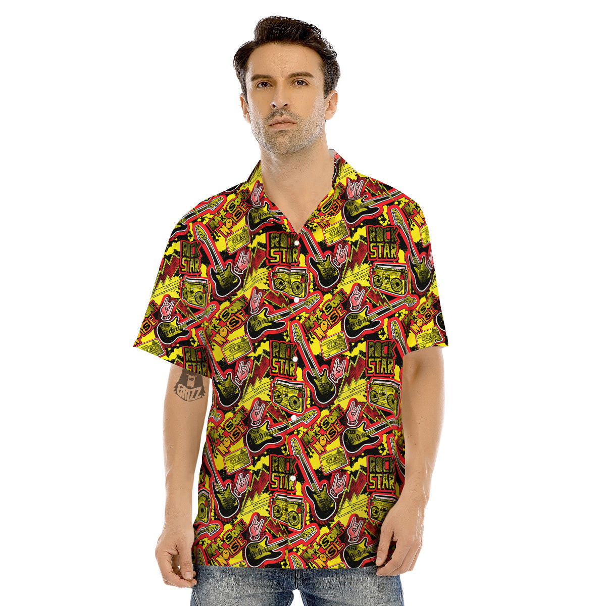 Graffiti Music Rock Star Print Pattern Men's Hawaiian Shirt-grizzshop