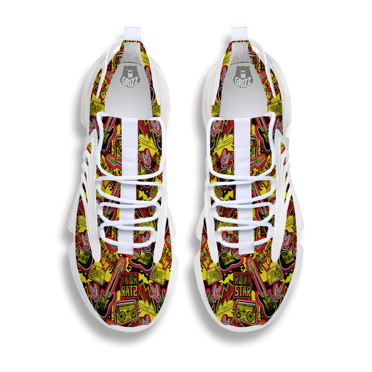 Graffiti Music Rock Star Print Pattern White Gym Shoes-grizzshop