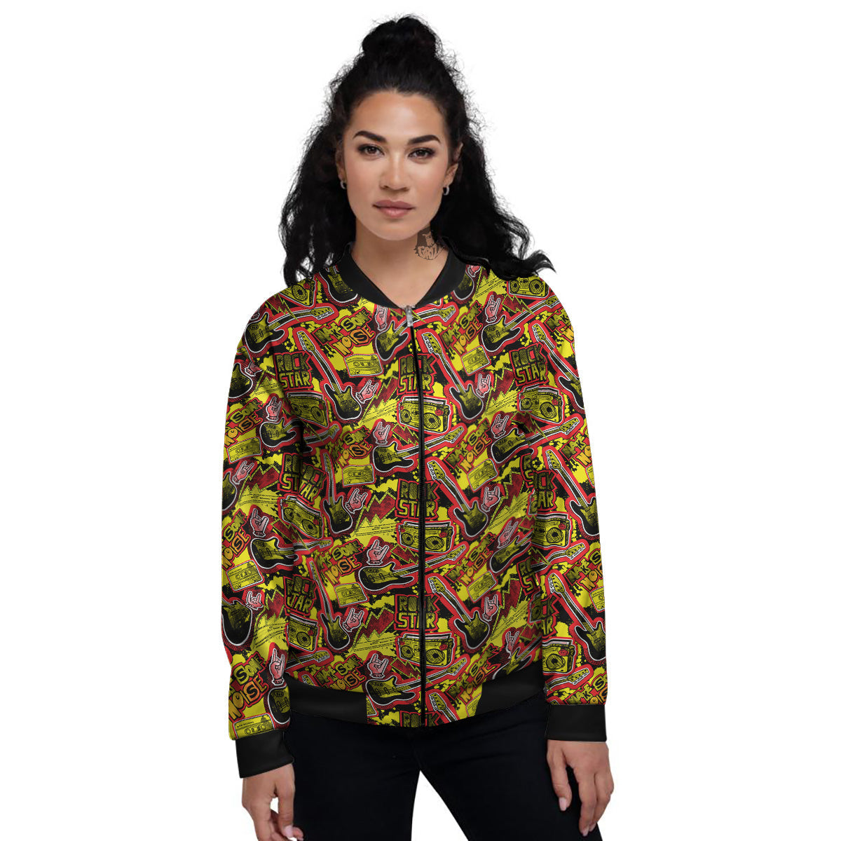 Graffiti Music Rock Star Print Pattern Women's Bomber Jacket-grizzshop