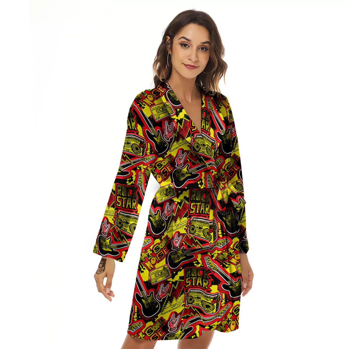 Graffiti Music Rock Star Print Pattern Women's Robe-grizzshop