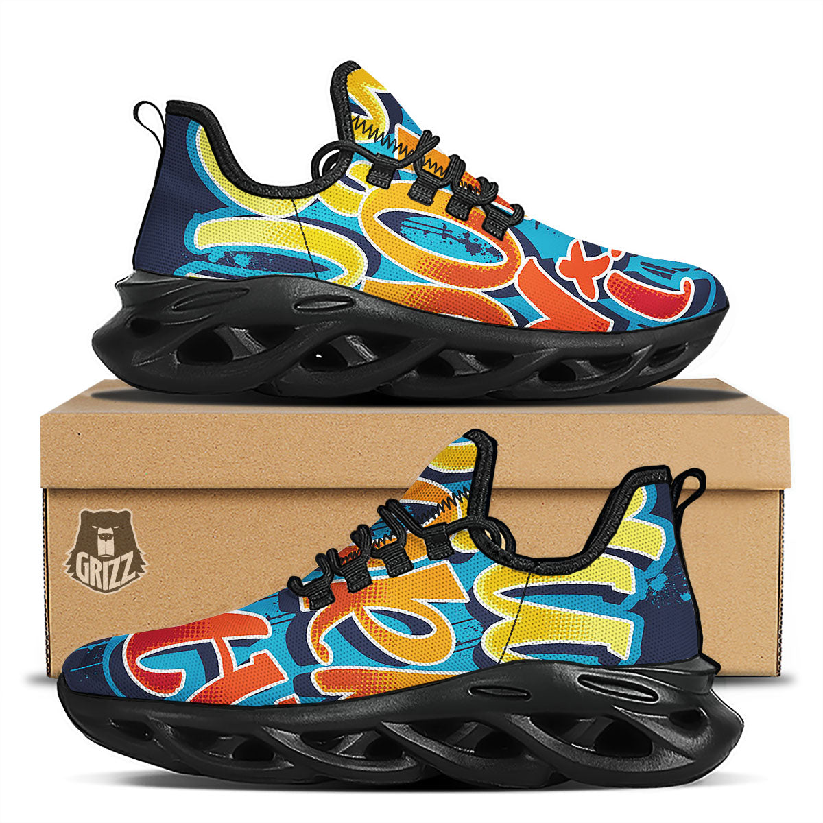 Graffiti NYC Print Black Running Shoes-grizzshop