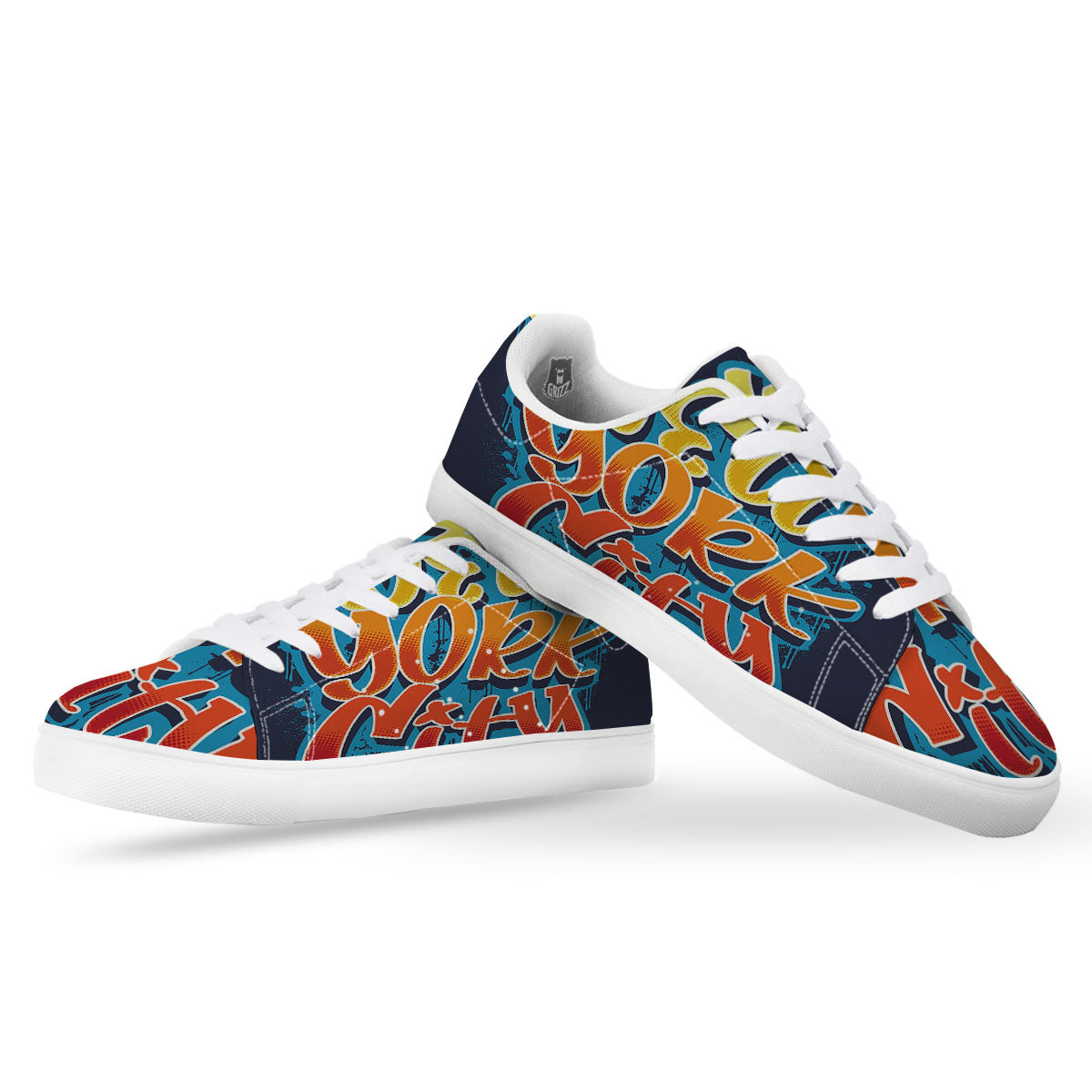 Graffiti NYC Print White Low Top Sneakers-grizzshop