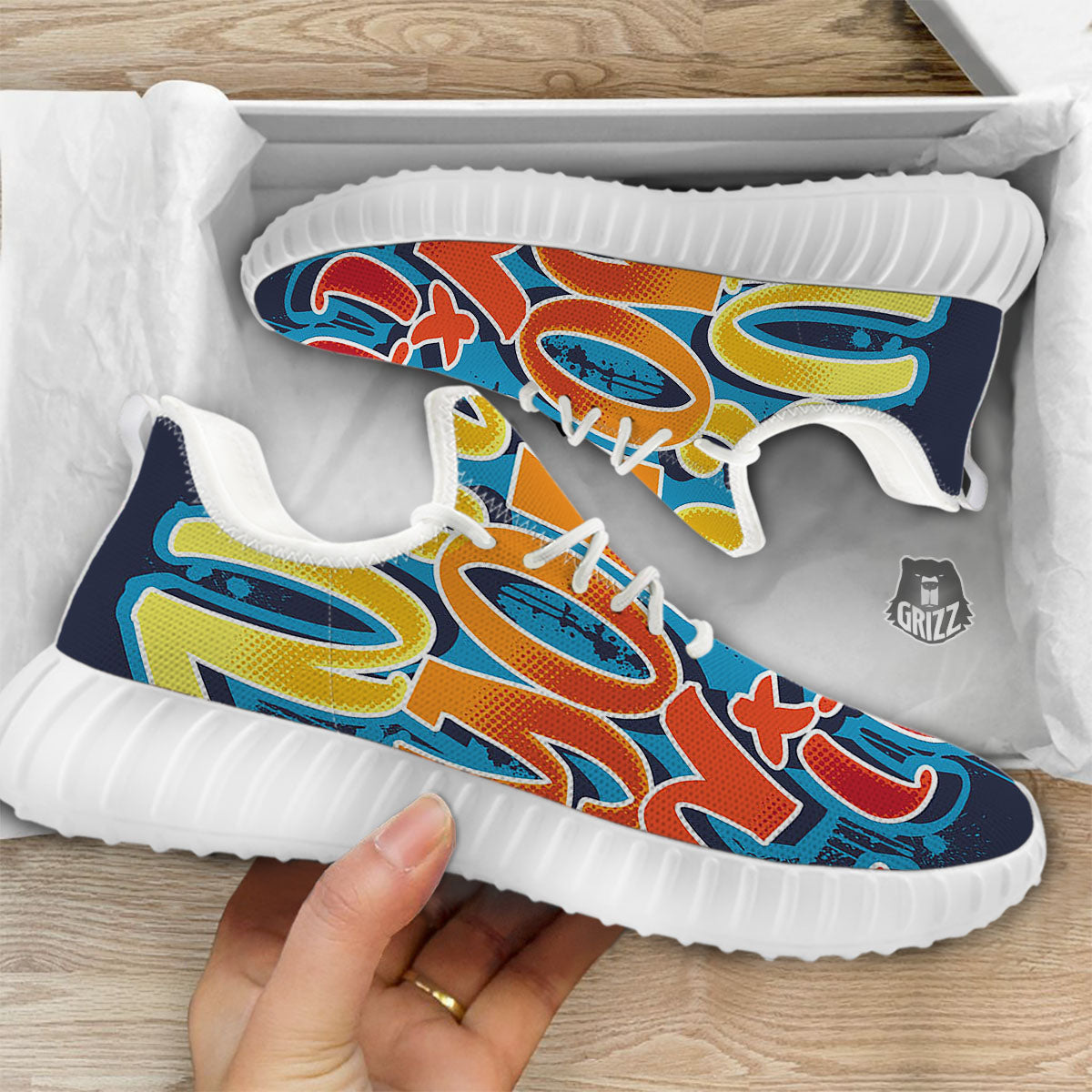 Graffiti NYC Print White Walking Shoes-grizzshop