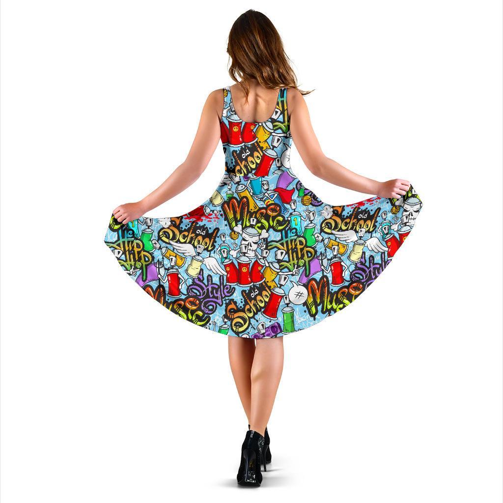 Graffiti Pattern Print Dress-grizzshop