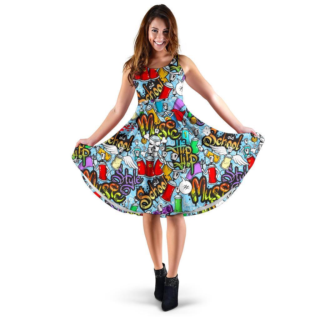 Graffiti Pattern Print Dress-grizzshop
