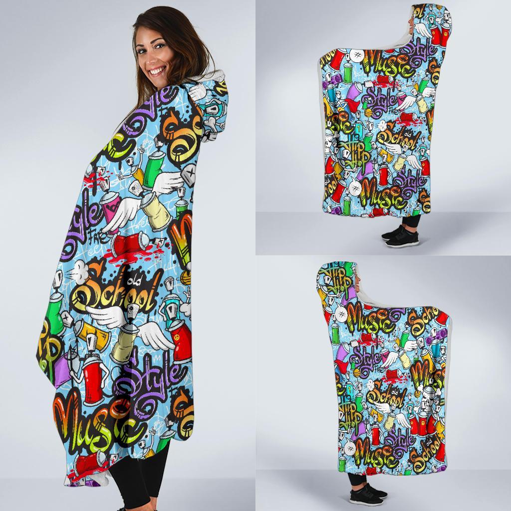 Graffiti Pattern Print Hooded Blanket-grizzshop