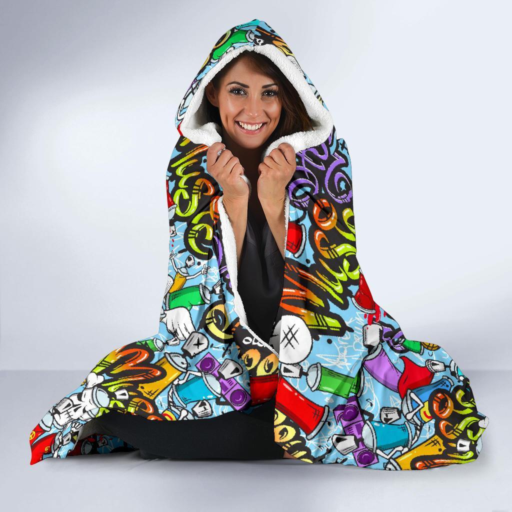 Graffiti Pattern Print Hooded Blanket-grizzshop