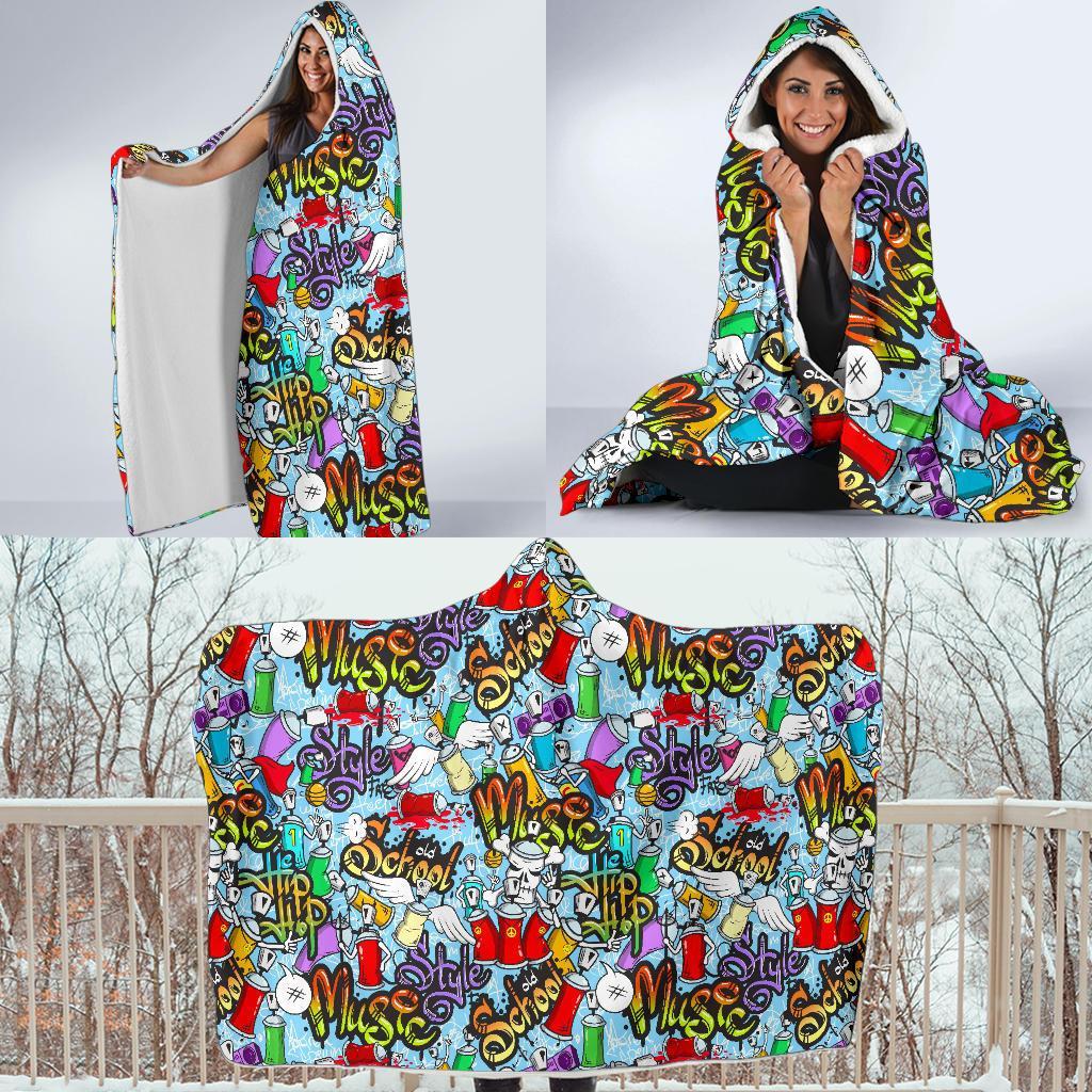 Graffiti Pattern Print Hooded Blanket-grizzshop