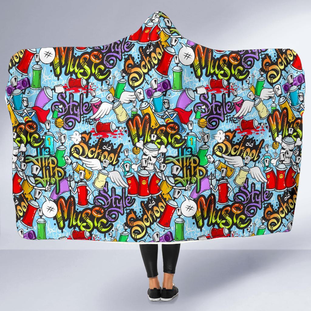 Graffiti Pattern Print Hooded Blanket-grizzshop