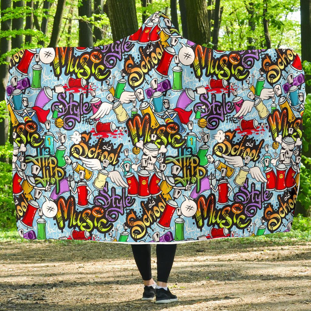 Graffiti Pattern Print Hooded Blanket-grizzshop
