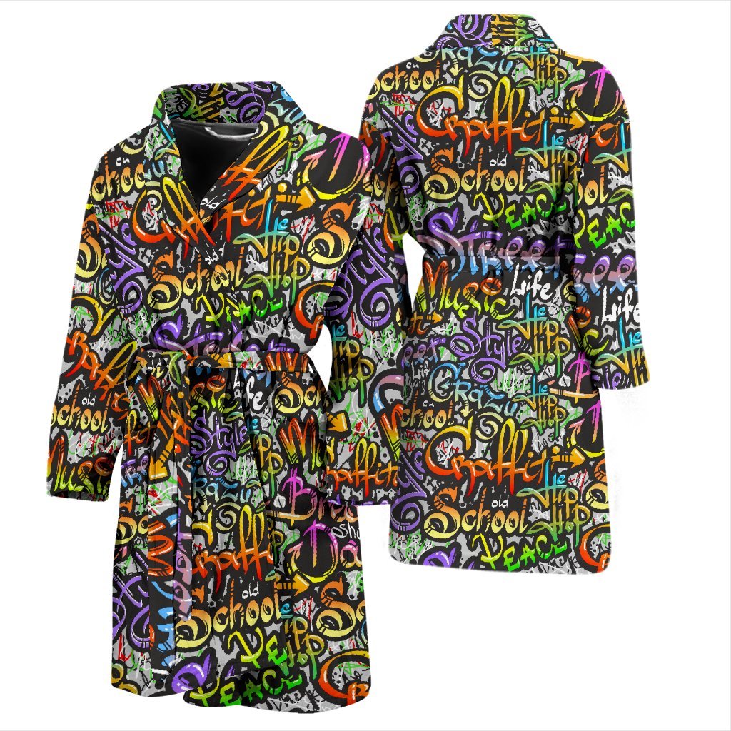 Graffiti Print Pattern Men Long Robe-grizzshop
