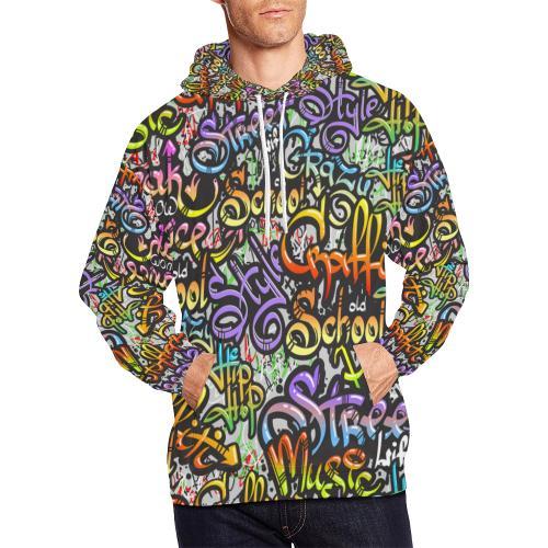 Graffiti Print Pattern Men Pullover Hoodie-grizzshop