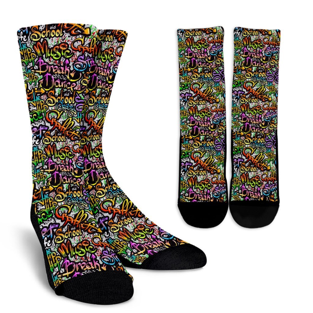 Graffiti Print Pattern Unisex Crew Socks-grizzshop
